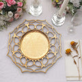 6-Pack Acrylic Charger Plates 13" Round Gold Floral Cutout Design - Hollow Flower Plastic Decorative Dinner Party Charger Tableware